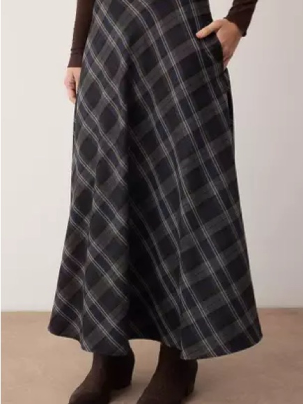 Eddie Bauer Black and Gray Plaid Maxi Skirt